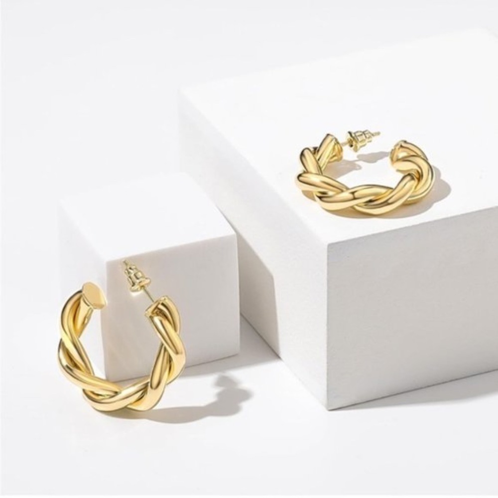 Gold 14k Gold Plated Twist Hoop Cuff Earrings